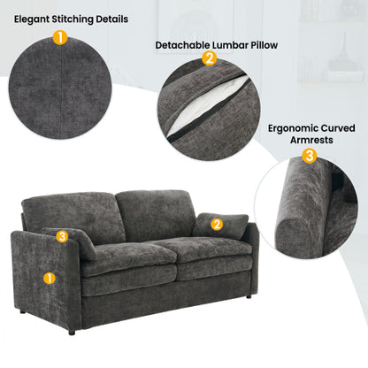 68.1-Inch Grey Cloud-Style Loveseat Sofa Double-Layer Cushion Chenille Couch with Detachable Lumbar Pillow