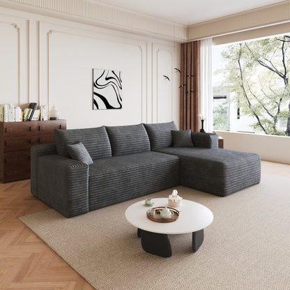 95 inch  Dark Grey Plush Corduroy U-Shaped Cloud Modular Sofa, No Assembly