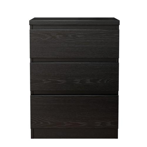 19.7 Inch Black Handle-Free Nightstand, 3 Drawers Thickened Top Plate Modern Side Table