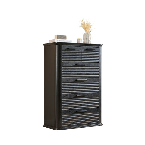 6 Drawers Dresser for Bedroom, 45" Tall Dresser with Curved Profile Design, Wood Fluted Chest of Drawer, Modern Drawer Storage Organizer for Bedroom, Living Room, Entryway