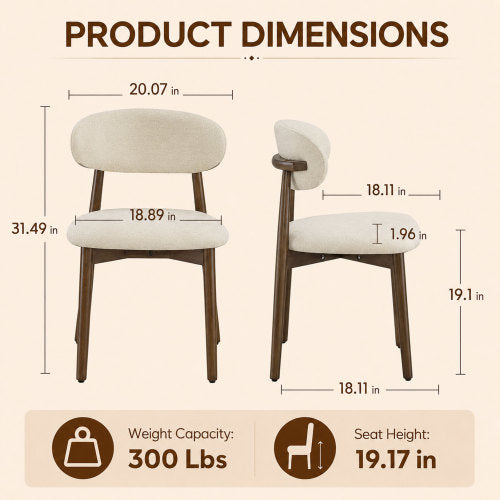 Farmhouse Chenille Dining Chairs with Solid Wood Legs, Set of 2, Beige