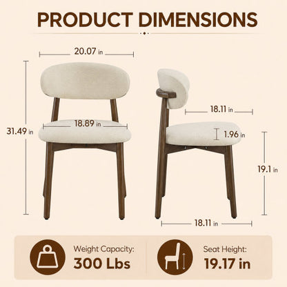 Farmhouse Chenille Dining Chairs with Solid Wood Legs, Set of 2, Beige