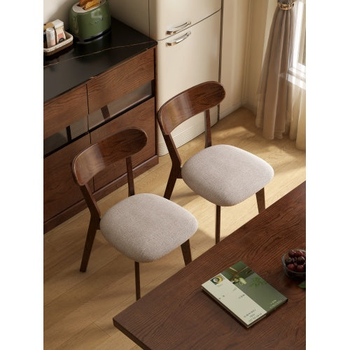 Set of 2 Walnut Tone FAS Grade Oak Upholstered Dining Chairs, Removable Washable Cushion 47.5¡Á55.5¡Á78cm