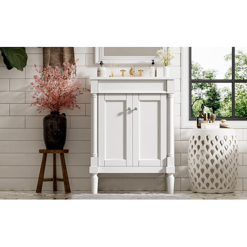 24'' Bathroom Vanity with Top Sink, 2-Tier Modern Bathroom Storage Cabinet, Single Sink Bathroom Vanity, Large Storage Shelves