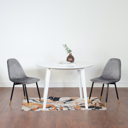 5-Piece Contemporary White Round Dining Set, MDF Table & 4 Velvet Chairs