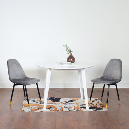 5-Piece Contemporary White Round Dining Set, MDF Table & 4 Velvet Chairs