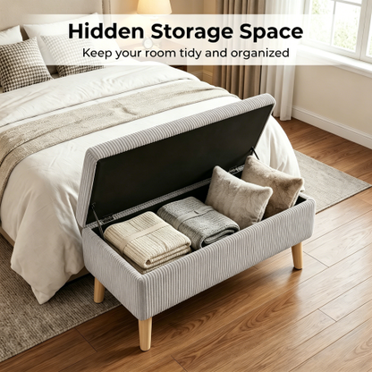 32 inch Beige Corduroy Storage Ottoman Bench with Flip Top