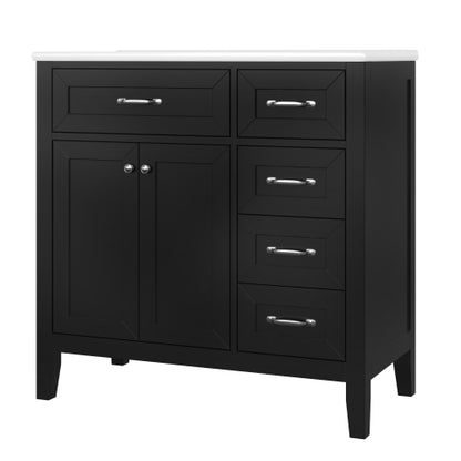 36" Bathroom Vanity with Sink Combo, Black Bathroom Cabinet with Drawers, Solid Frame and MDF Board (Old Sku:JL000007AAB)