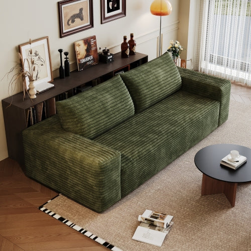 71-Inch Green Corduroy Deep-Seat 3-Seater Sofa No-Assembly for Living-Room Bedroom Apartment Conference Room