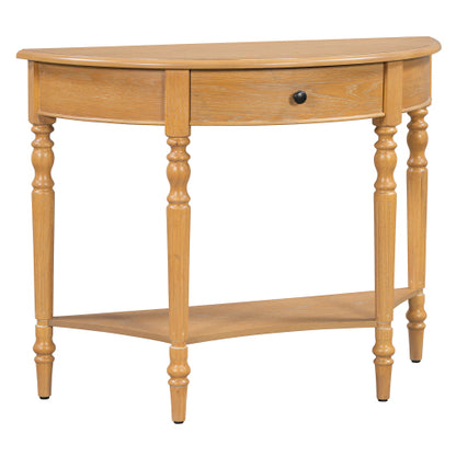 Half Moon Console Table with Drawer & Shelf - Rustic Accent Table, Sofa Table for Entryway, Living Room, Hallway and Foyer (Natural)