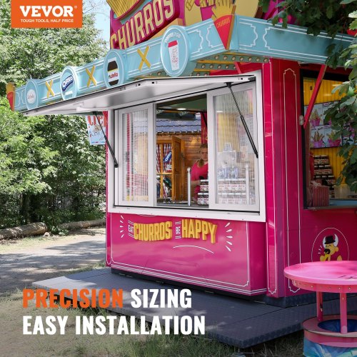 Concession Window 53"x33", Aluminum Alloy Food Truck Service Window with 4 Horizontal Sliding Windows & Awning Door & Drag Hook, Up to 85 Degrees Serving Window for Food Truck Concession Trailer