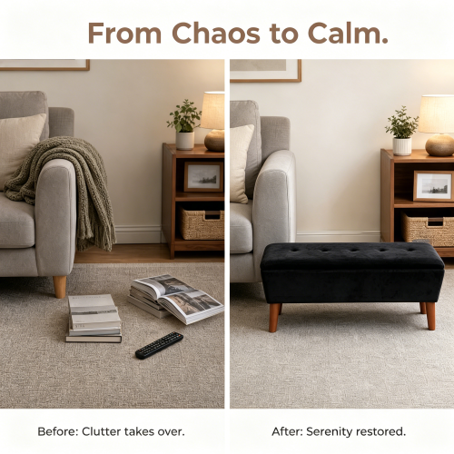 42 inch Linen Ottoman Bench with Wood Legs, Modern Entryway Seat