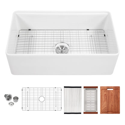 White Kitchen Sink Workstation - 33 x 20 x 10 inch White Porcelain Ceramic Sngle Bowl Kitchen Sink