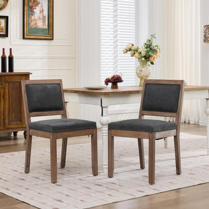2-Piece Farmhouse Fabric Upholstered Dining Chairs, Mid-Century Solid Hardwood Side Chairs, Cushioned Gray Chairs for Kitchen & Breakfast Nook