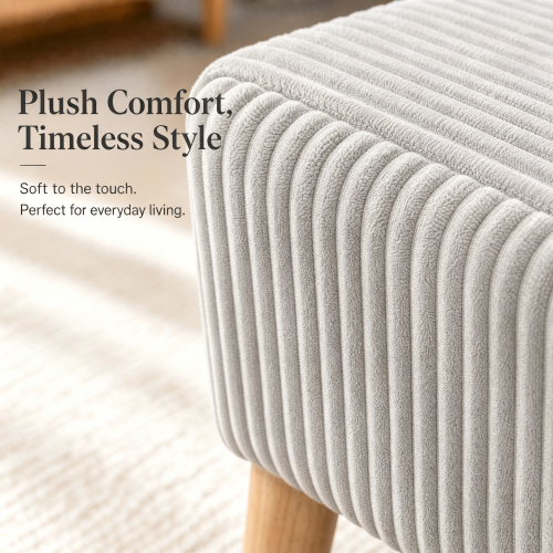 32 inch Beige Corduroy Storage Ottoman Bench with Flip Top