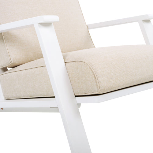 Patio Lounge Chair Set of 2, Outdoor Club Chair with Beige Cushion and White Acacia Wood Frame