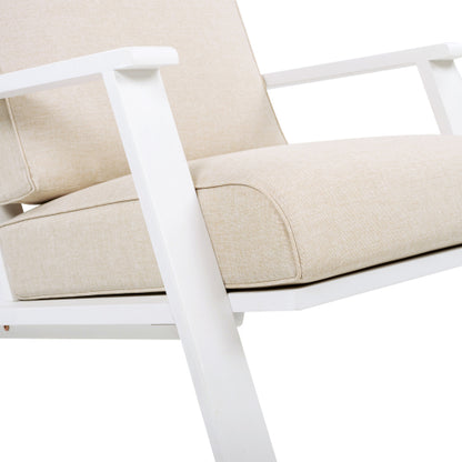 Patio Lounge Chair Set of 2, Outdoor Club Chair with Beige Cushion and White Acacia Wood Frame