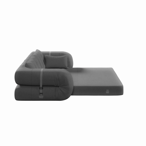 Grey 78.7 inch  Sherpa Fleece 3-in-1 Foldable Convertible Floor Sofa Bed