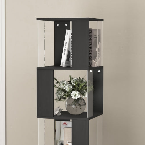 6-Tier Black 360¡ã Rotating Bookshelf Particleboard Acrylic Anti-Tall Base Household Multi-Layer Storage Display Shelf