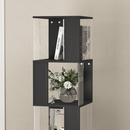 6-Tier Black 360¡ã Rotating Bookshelf Particleboard Acrylic Anti-Tall Base Household Multi-Layer Storage Display Shelf