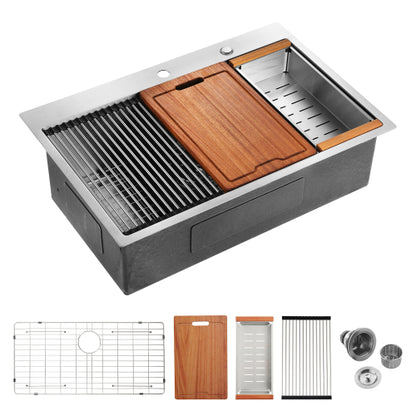 33x22x10"Drop-in Single Bowl Stainless Steel Kitchen Sink with Workstation