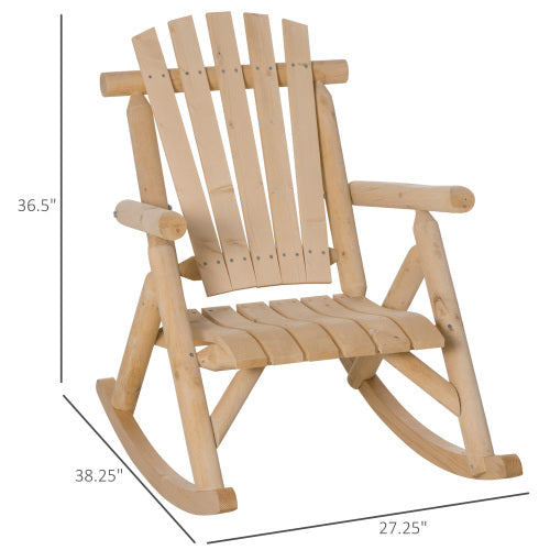 Outsunny Outdoor Wooden Rocking Chair, Single-Person Rustic Rocker with Slatted Seat