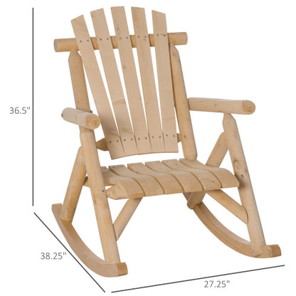 Outsunny Outdoor Wooden Rocking Chair, Single-Person Rustic Rocker with Slatted Seat