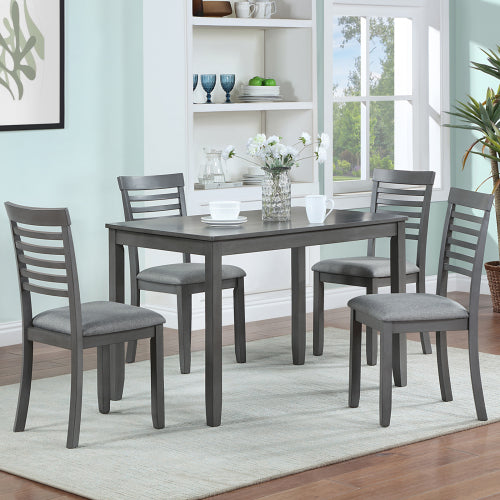 45.5 Inch Gray Rectangular Wooden Dining Table, Solid Wood Frame MDF Veneer 4-Person Kitchen Table