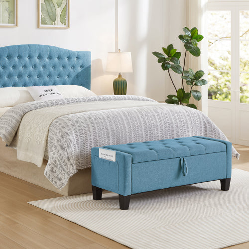 Ottoman with Storage, Storage Ottoman Bench with Safety Hinge 350 lb Weight, Upholstered Entryway Bench with Seating for Bedroom, Living Room - Light Blue
