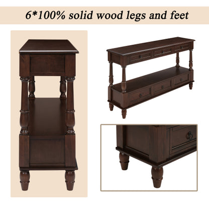54 Inch Solid Wood Console Table with 6 Drawers & Shelf Espresso Brown