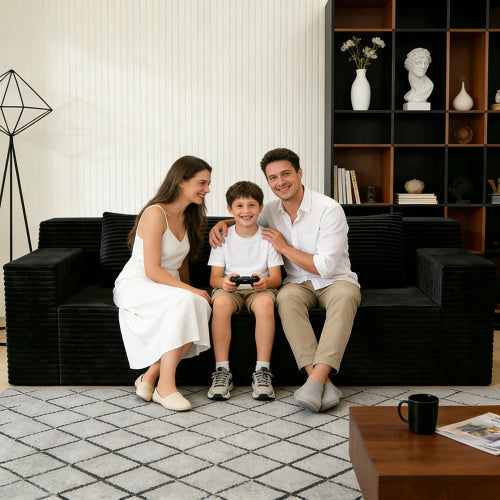71 inch  Corduroy Modular L-Shaped 3-Seater Sofa, No Assembly Required