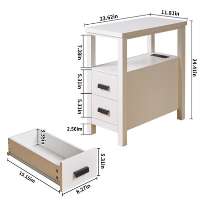 End Table with Charging Station,Side Tables with USB Ports & Outlets,Side Table with 2 Drawers, Small Wood Bedside Table, Small Rustic Side Table, Modern End Table with Drawer
