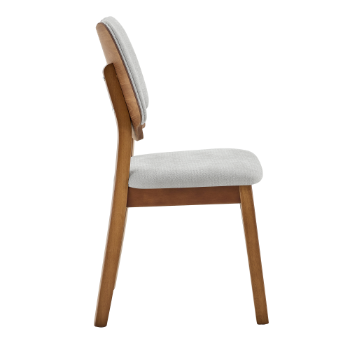 Set of 2 Walnut Solid Wood Dining Chairs, Hollow Out Curved Back Chairs with Gray Fabric