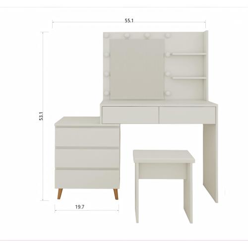 LED Lighted Makeup Vanity Table with Mirror - White Beauty Station with Storage Drawers, Matching Stool, and Organizing Compartments for Makeup Brushes and Cosmetics