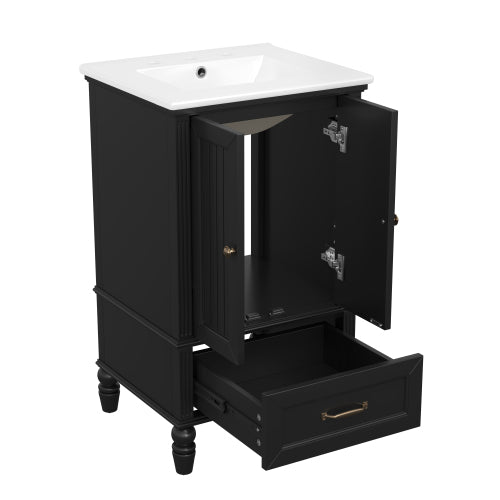20" Bathroom Vanity with Sink, Bathroom Cabinet with Two Doors, Magnetic Door Stopper and Adiustable Foot Pads, A Drawer, Black