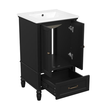20" Bathroom Vanity with Sink, Bathroom Cabinet with Two Doors, Magnetic Door Stopper and Adiustable Foot Pads, A Drawer, Black