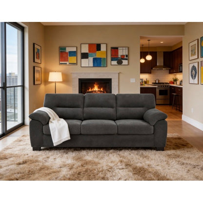 Dark Gray 3-Seater Textured Fabric Minimalist Living Room Sofa