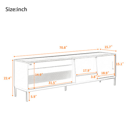Modern 75 Inch TV Stand with Sliding Doors Walnut Media Console