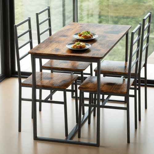5-Piece Modern Dining Table Set with Metal Frame and MDF Chairs, Industrial Kitchen Furniture Set for 4