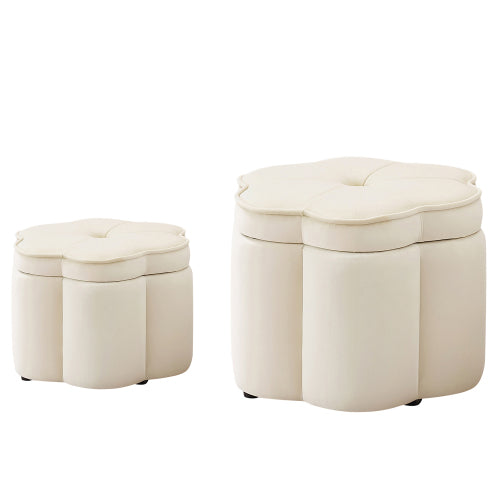 Set of 2 Flower Shape Velvet Storage Ottomans with Nesting Design
