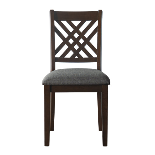 Set of 4 Cross Back Rubberwood Dining Chairs, Linen Blend Cushion, Walnut Frame + Gray Cushion, 250lbs