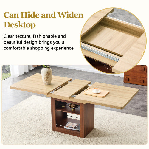Expandable MDF Dining Table with Storage, Walnut Finish
