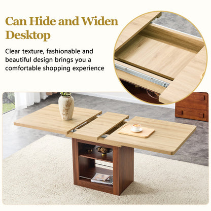 Expandable MDF Dining Table with Storage, Walnut Finish