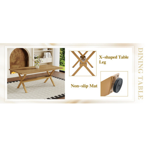 Light Wood Grain MDF Dining Table with X-Shaped Metal Bracket