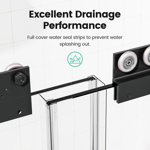 56"-60"W*72" H Semi-Frameless Double Sliding Shower Door, Bypass Shower Door, 1/4" (6mm) Thick SGCC Tempered Glass Door, Matte Black