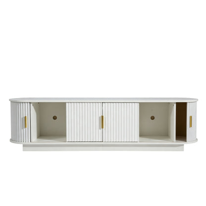 66.9 Inch Farmhouse Fluted Wood TV Stand, Sliding Door Media Console for TVs Up to 75 Inch TV