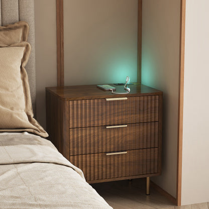 Wood Smart Nightstand, Voice Control Night Light & Charging Station with Storage Shelves