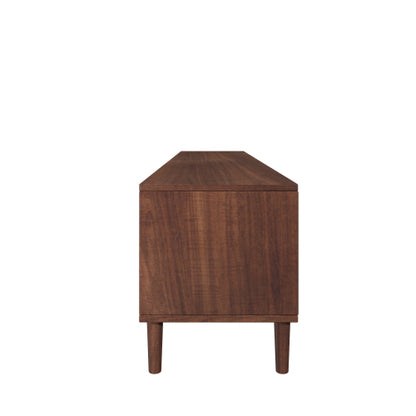 86.6 inch Dark Brown App Controlled LED Rattan TV Stand Glass Cabinets Fits Up To 90 inch TV