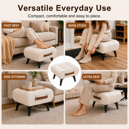 Square Faux Leather Tufted Storage Ottoman with Handles & Metal Legs, Multi-Purpose Footrest for Small Space Homes