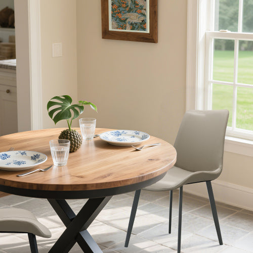 Set of 2 Light Grey Suede-Style PU Dining Chairs, Reinforced Metal Leg Modern Upholstered Side Chairs